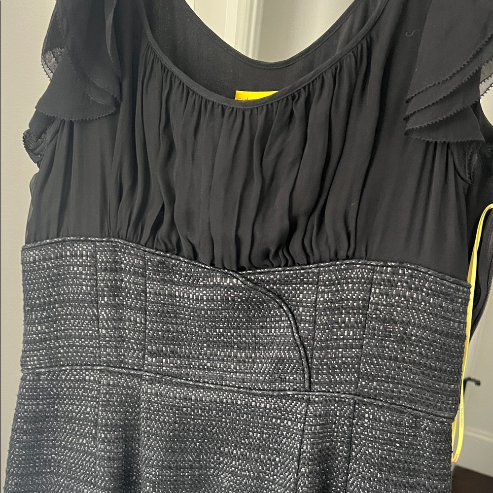 Catherine Malandrino Black Mini Dress with Sheer Cap Sleeves